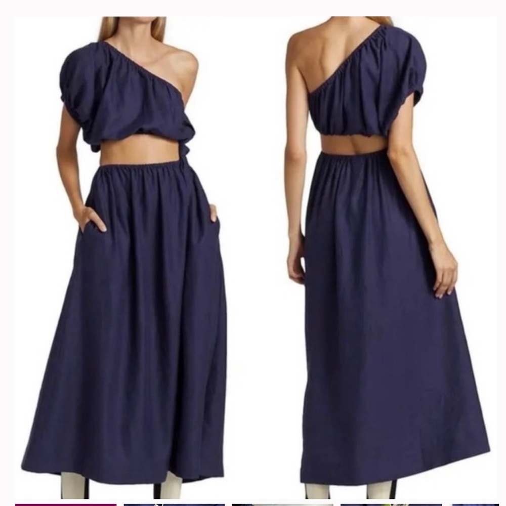 Farm‎ Rio One Shoulder Navy Blue Midi Dress
